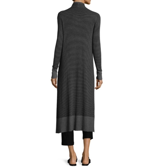 EILEEN FISHER Gray Long Striped Cardigan Size PM - Picture 2 of 8